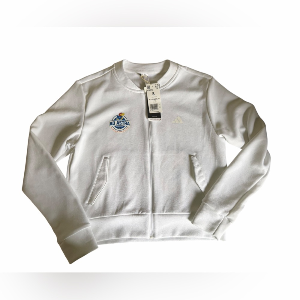 adidas White Golf Bomber Jacket Ad Astra Patch Athletic Running Workout Top Yoga